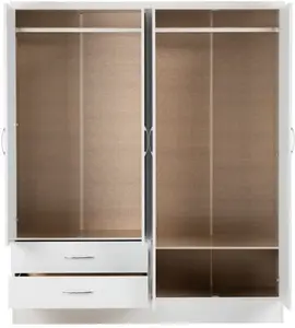 Seconique Nevada 4 Door 2 Drawer Wardrobe, Mirrored, Modern, Nevada White