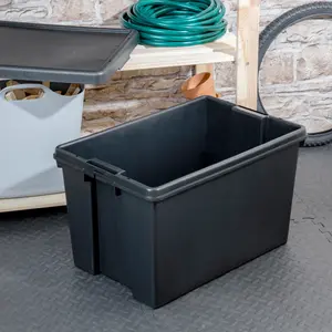 Wham Bam Heavy duty Black 62L Large Stackable Storage box with Lid