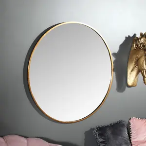 Melody Maison Large Round Gold Framed Wall Mirror 80cm x 80cm