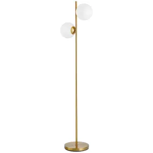 HOMCOM 2 Glass Shade Floor Lamp Metal Pole Modern Decorative Floor Switch Gold