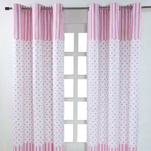 Homescapes Pink Love Hearts Ready Made Eyelet Curtain Pair, 137 x 228 cm Drop