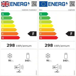 Beko ICQFD355 50:50 Integrated Frost free Fridge freezer - White