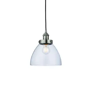 Luminosa Hansen Dome Pendant Light Brushed Silver Paint, Clear Glass