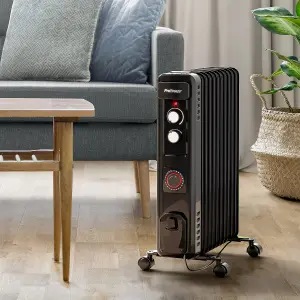 Pro Breeze 2500W Compact Oil Filled Radiator Heater with 11 Fins and Thermostat Control - Black