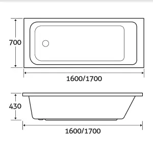 Arica White Super-Strong Acrylic Single Ended Straight Bath (L)1700mm (W)700mm