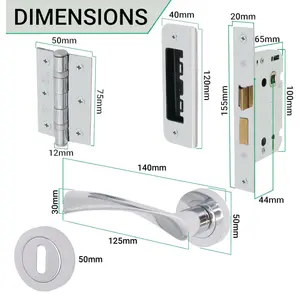 EAI - Swept Lever on Rose Lock Kit / Pack - 66mm Sash Lock & 76mm Hinges - Polished Chrome