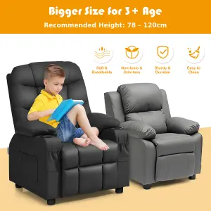 COSTWAY Kids Single Sofa Chair PU Leather Children Armchair Recliner with Cup Holders