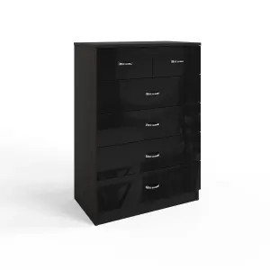 Black Gloss 6 Drawer 4+2 Chest Of Drawers Bedroom Furniture