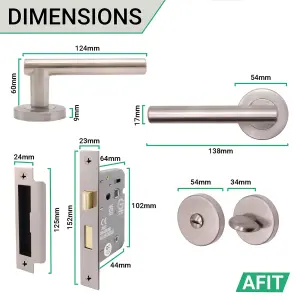 AFIT Satin Nickel Bathroom Door Handle & Lock Set - Handles, Turn & Release & Lock - Olvera Range