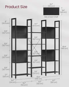 VASAGLE Industrial Style Bookshelf with 14 Shelves, Bookcase, Rack, Metal, Shelf Unit, Ebony Black and Ink Black