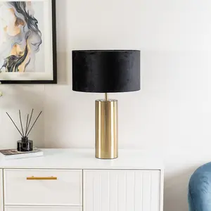 ValueLights Lexy Antique Brass Touch Table Lamp with Black Velvet Shade