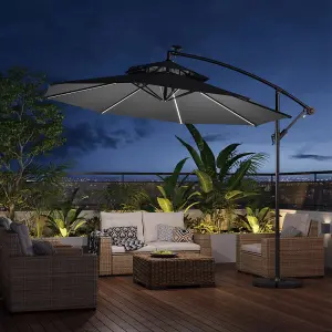 Double-Top Cantilever Parasol with Lights and  Black Round Parasol Base