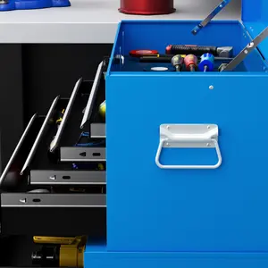 HOMCOM Top Chest and Roller Cabinet Combo Metal Tool Cabinet on Wheels Blue