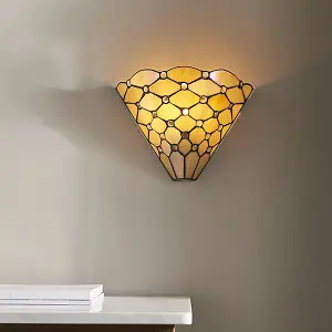 Luminosa Pearl 1 Light Indoor Wall Uplighter Dark Bronze with Tiffany Glass, E14