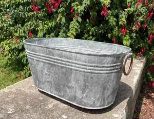 Galvanised Oval Trough with Handles Outdoor Garden Planter Flower Pot