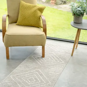 Beige Moroccan Berber Diamond Geometric Runner Rug 60x240cm