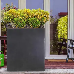 Set of 2 IDEALIST™ 92cm Tall Trough Garden Planters, Dark Grey Reinforced Stone Outdoor Large Plant Pots H92 L80 W30 cm, 227L