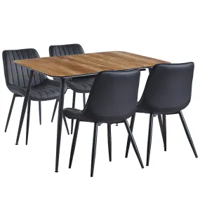 Hallowood Furniture Cullompton Large Extending Dining Table with 4 Black Bonded Leather Chairs