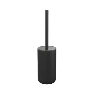 GoodHome Rawa Matt Black Ribbed effect Ceramic Toilet brush & holder