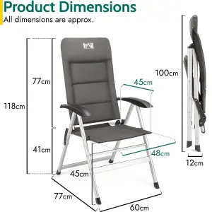 Reclining Camping Chair Folding Aluminium Garden Recliner Sponge Padded Trail - Grey