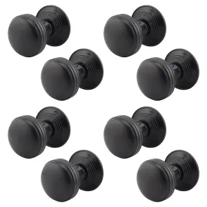 AFIT Lined Door Knobs Matt Black - 4 Pairs of Mortice Knobs (55mm) for Internal Doors