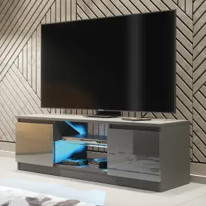 Aura TV Unit 120cm Dark Grey High Gloss Doors with LED Lighting - Creative Furniture