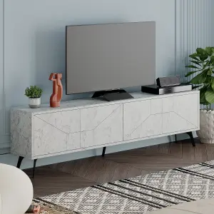 Decortie Dune Modern TV Unit Multimedia Centre with Storage Stylish TV Cabinet 65" TVs White Marble Effect 180cm