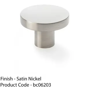 Slim Round Door Knob - Satin Nickel 38mm Modern Cupboard Cabinet Pull Handle