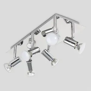 ValueLights Consul Modern Rectangular Silver Chrome 6 Way Adjustable GU10 Ceiling Spotlight