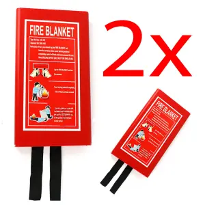 2 X Fire Blanket Home Safety 1m X1m Quick Release Protection Kitchen Office Case