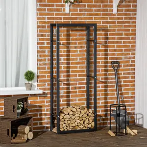 HOMCOM 150cm Metal Firewood Log Holder Rack Elevated Design, Base Side Rails