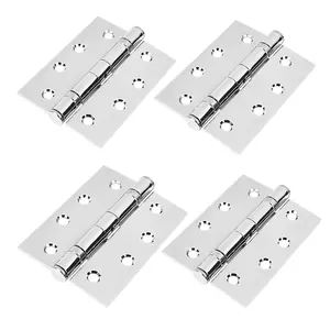 H22 Ball Bearing Door Hinges in a 4 inch Size (100mm), Polished Chrome Finish, 2 Pairs - Handlestore