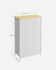 SONGMICS 5 Drawer Fabric Storage Unit, Cloth Storage Drawers Cabinet, for Entryway, Living Room, Oak White