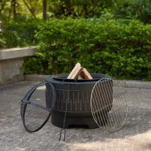 Morbarrel Outdoor Garden Fire Pit with stainless steel cooking grill