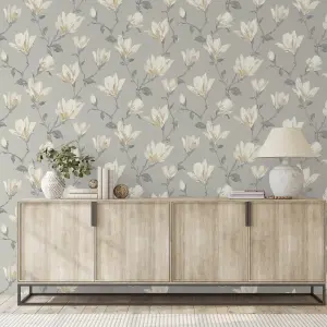 Arthouse Lily Floral Natural Wallpaper