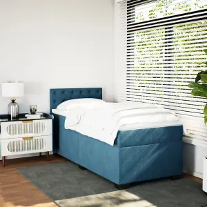 Berkfield Box Spring Bed with Mattress Dark Blue 90x190 cm Velvet