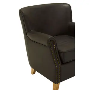 Interiors by Premier Brown Leather Effect Armchair, Easy to Clean Leather Armchair, Body Supportive High Back Accent Chair