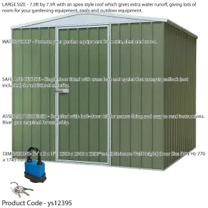 Spacious 230x230cm Galvanised Steel Garden Shed - Secure Outdoor Metal Storage in Green