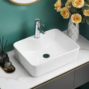 BELOFAY 130x480x370mm Rectangular Ceramic Cloakroom Basin Hand Washing Sink, Modern Design Countertop Basin (Only Basin Included)