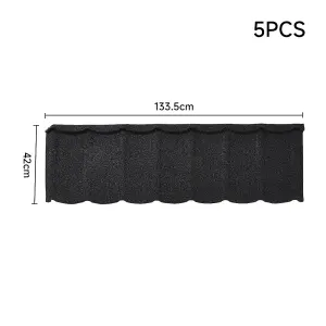 5 Pcs Black Tudor Tile Stone Coated Metal Sheet Roofing Shingles L 1335mm x W 420mm