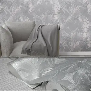 Galerie The New Design Book Collection Silver Metallic Jungle Leaves Wallpaper Roll