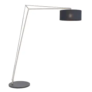 Matt Nickel Large Standing Floor Lamp Light - Black Cotton Shade & Painted Base