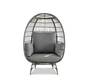 Furniturebox UK Grey Rattan Garden Egg Chair in PE Resin Rattan for Outdoors and Luxuriously Thick Cushions - Garden & Patio Chair