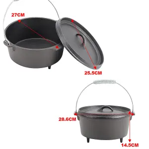 Black Cast Iron Dutch Oven Sauce Pan with Legs for Camping 4.5L