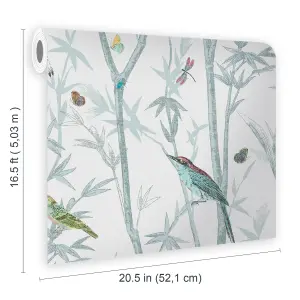 Next Chinoiserie bird trail Duck egg Smooth Wallpaper