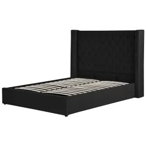 Velvet EU King Size Ottoman Bed Black LUBBON