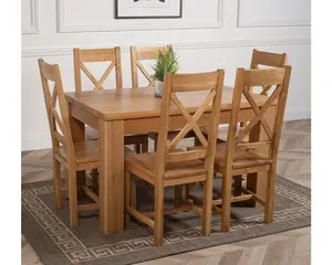 Dakota 127 x 82 cm Chunky Oak Small Dining Table and 6 Chairs Dining Set with Berkeley Chairs