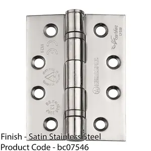 PAIR 13 Ball Bearing Radius Door Hinge - 102 x 102mm Satin Stainless Steel