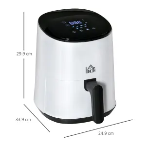 HOMCOM Air Fryer 1300W 2.5L with Digital Display Timer for Low Fat Cooking White