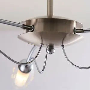 Semi Flush Ceiling Light Satin Chrome & Glass 3 Bulb Water Drop Shade Pendant